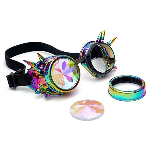 Rave Rainbow Crystal Lenses Steampunk Goggles…